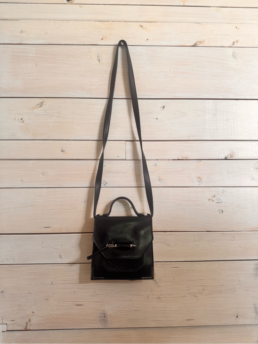 Mackage Black Leather Crossbody Bag with Top Handle